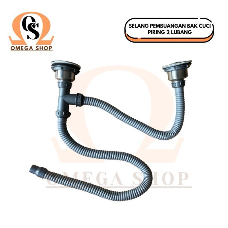 Selang Pembuangan Wastafel Cuci Piring 2 Lubang Sink Stainless Fleksibel 1 Meter