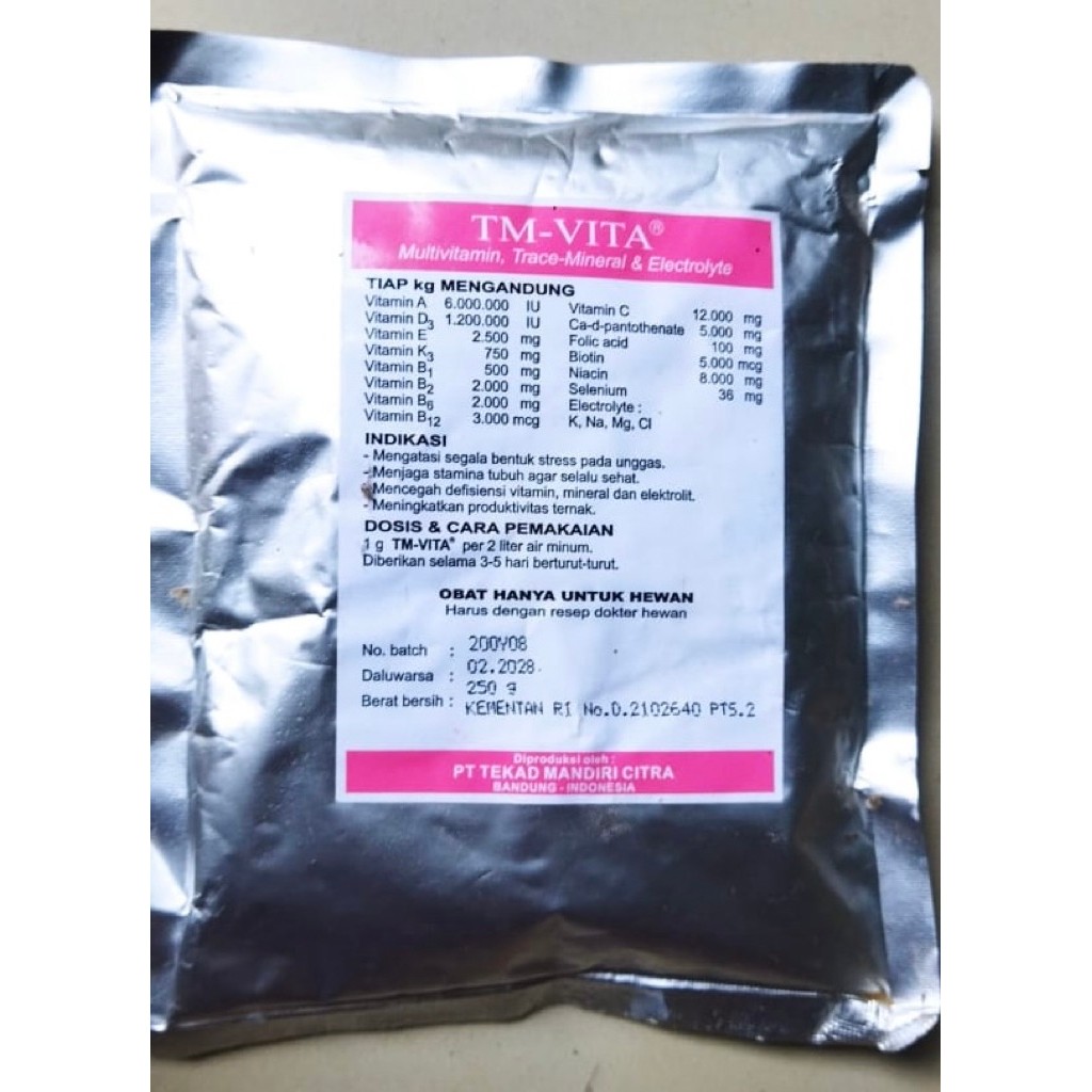 TM-VITA 250 GRAM - TMC - MULTIVITAMIN, TRACE MINERAL DAN ELECTROLYTE UNTUK TERNAK