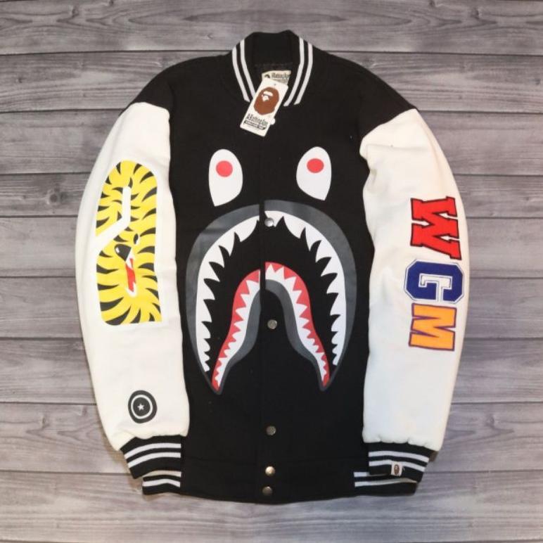 VARSITY BAPE WGM FULL TAG & LABEL - JAKET VARSITY WGM BAPE SHARK AUTHENTIC PREMIUM - AAPE BY A BATHI