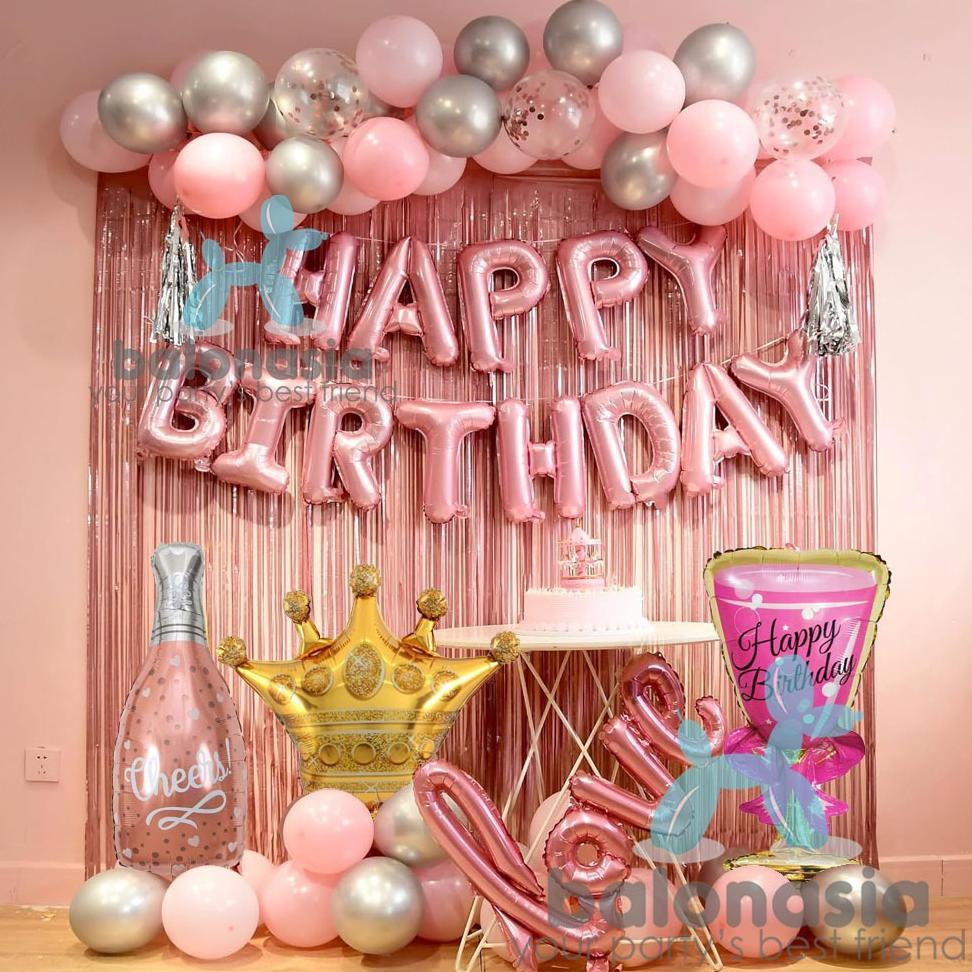 Dekorasi Balon Ulang Tahun Girly Pink