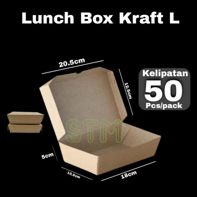 brown Paper Lunch Box Kraft Large/Paper Box size L cokelat/Kotak Nasi
