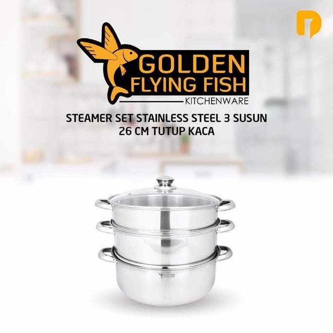 Golden Flying Fish Steamer Set 3 Susun Panci Kukus 26cm