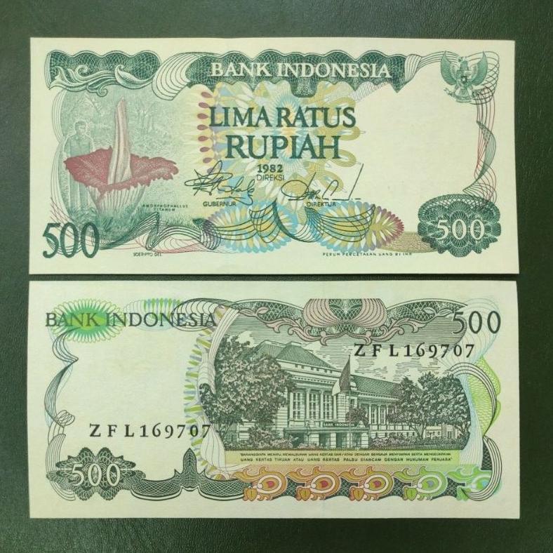 Dindaseller6 - Uang Kuno Indonesia Seri Bunga Bangkai 500 Rupiah Tahun 1982 Koleksi Asli
