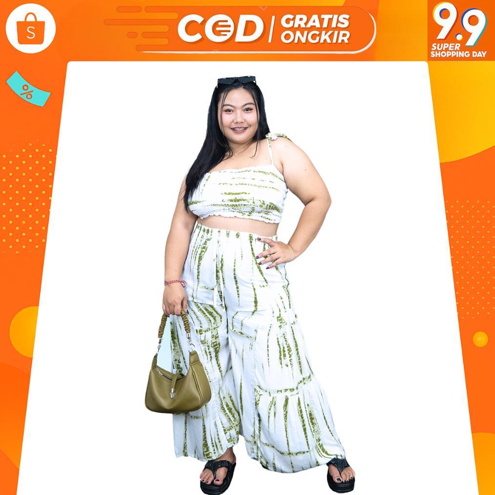 Setelan celana pantai jumbo rempel wanita oneset