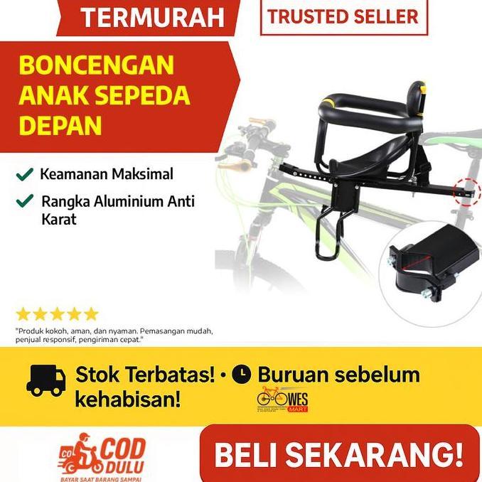 Boncengan Anak Sepeda Depan MTB & Lipat dengan Sabuk, Bar Pelindung & Rangka Aluminium Anti Karat
