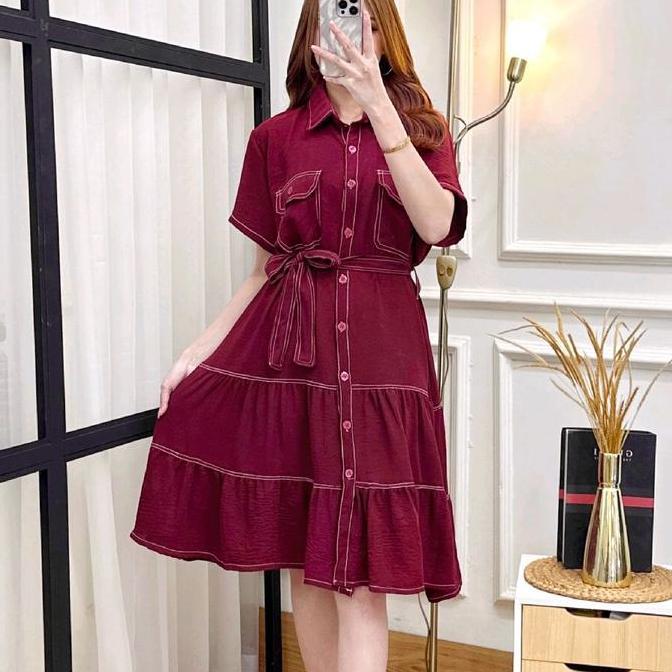 Kimmy Midi Dress Tali Dress Crinkle Bumil Busui Friendly