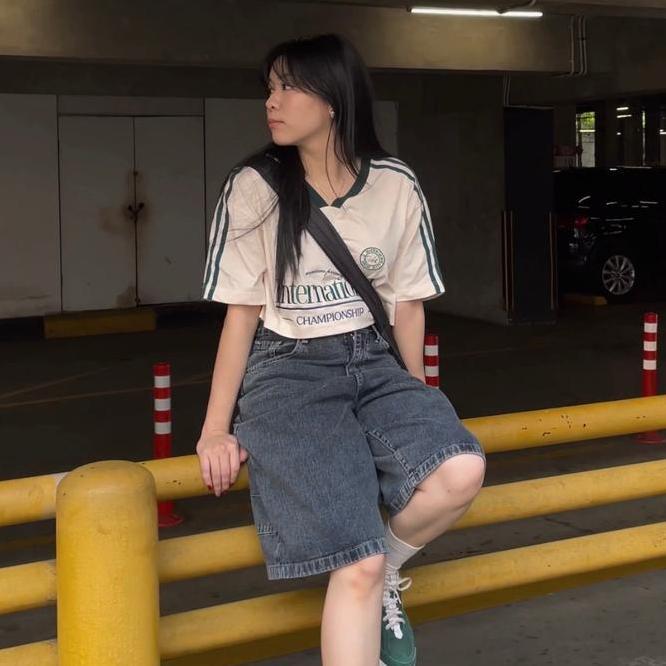 Maeson George Jorts Jeans Short Denim | Celana Denim Jeans Pendek Low Waist Acid Dark Grey And Light