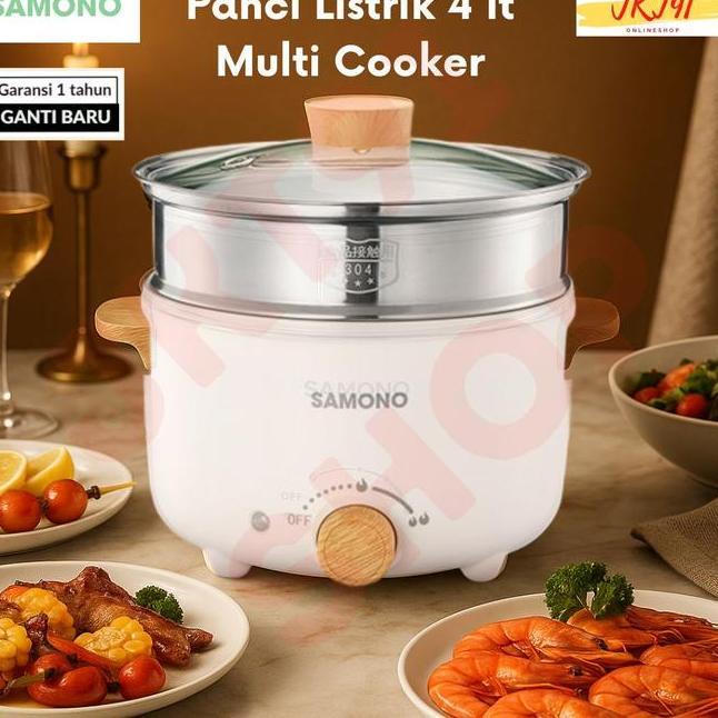 Panci Listrik Samono 4 Liter Teflon Keramik Kukusan Nak Nasi Stainless Multi Fungsi Rice Cooker Serb