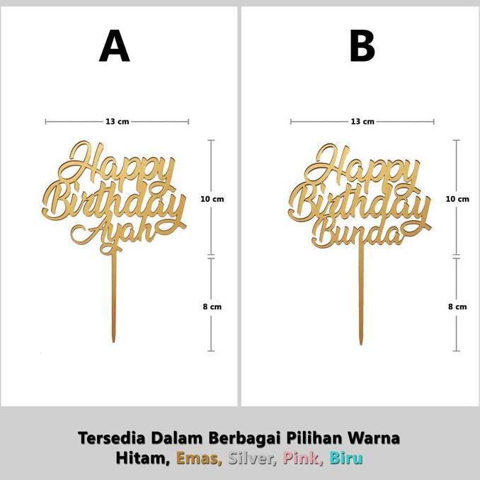 Promo Cake Topper / Topper Kue - Happy Birthday Ayah / Bunda COD