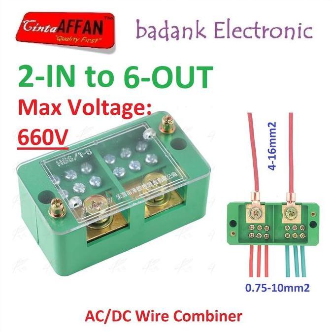 AC/DC Wire Combiner (2-IN to 6-OUT) Junction Box Solar Panel Surya