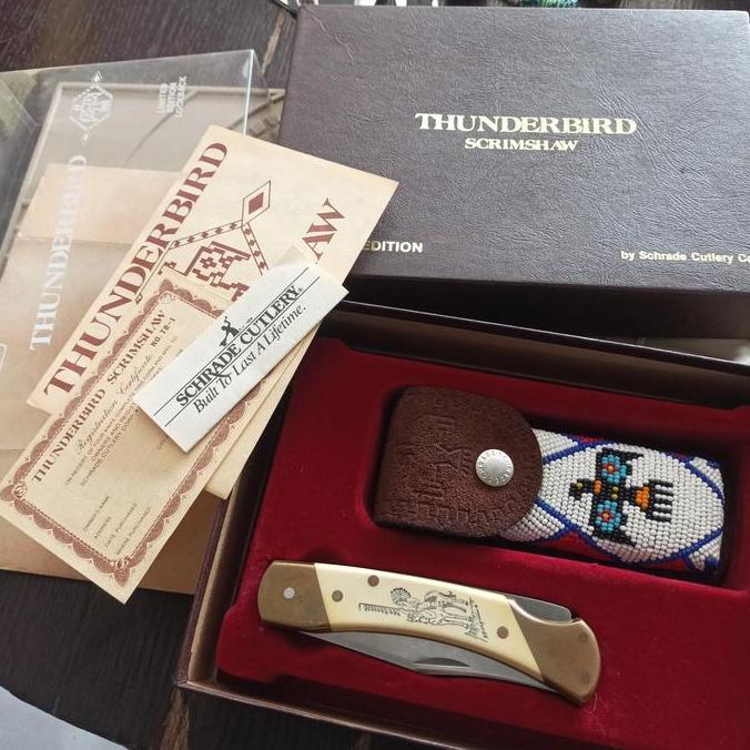 SCHRADE THUNDERBIRD SCRIMSHAW 5" NOS Limited Edition USA Original