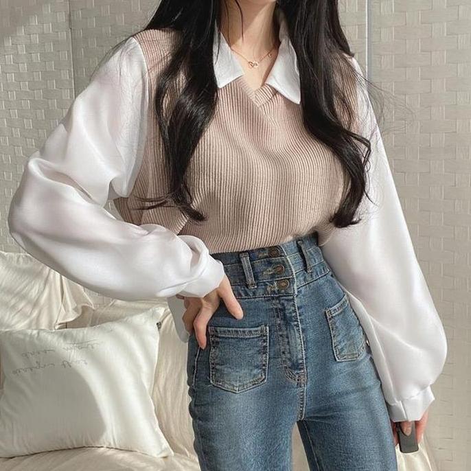 DF347 >> BAJU ATASAN KEKINIAN WANITA MODEL KEMEJA ROMPI BASIC STYLE KOREA IMPORT 1567