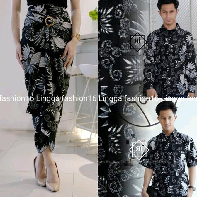 DS373 >> Kemeja Batik Set Couple Rok Lilit Motif Batik Modern Couple Pasangan Kemeja Batik Pria Leng