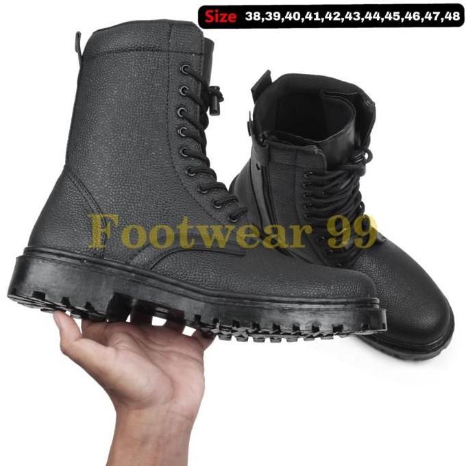 Sepatu PDL Jumbo48 Kulit Jeruk Asli Tali Resleting Boots Shoes Linmas satpam security TNI Size 38-48