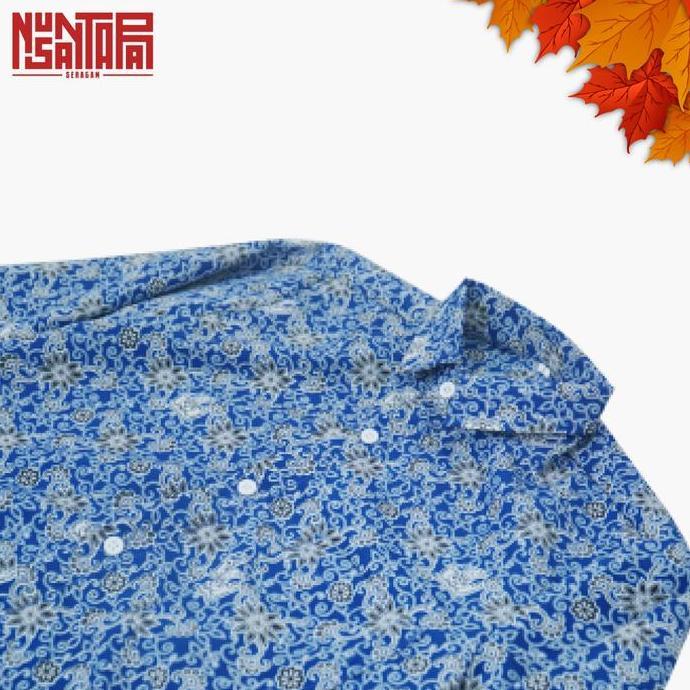 Baju Batik Sekolah Bunga Rampe Biru Size SMP/SMA Lengan Panjang