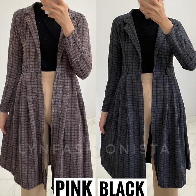 LONG CARDIGAN PANJANG WANITA MUSLIM/KARDIGAN MOTIF KOTAK OUTER WANITA LENGAN PANJANG/YUREZA Terlaris