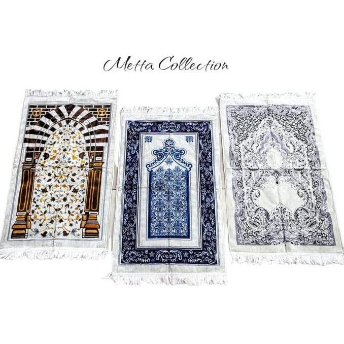 Sajadah Tebal Exclusive Premium Lurex Perak Dasar Putih Halus Lembut Terlaris