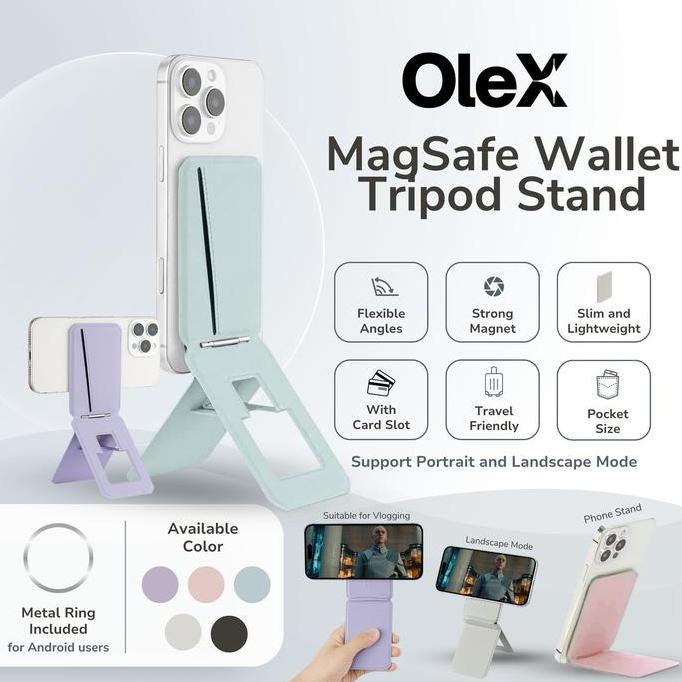 OleX Magsafe Wallet Card Slot Kartu Slim Tripod Stand HP Magnetic moft SAMD