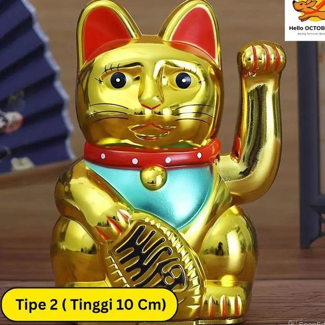 Pajangan Kucing Hoki Tenaga Rejeki Keberuntungan Tinggi 10 12 13 14 16 Cm Emas