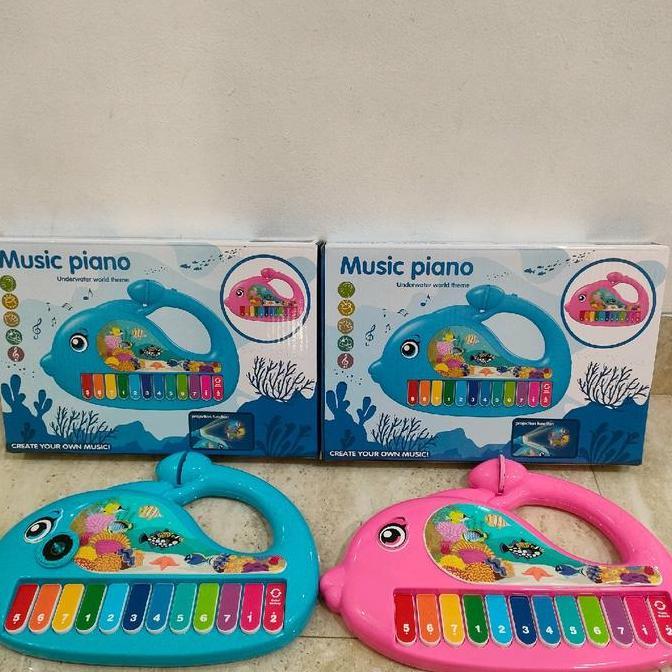 Mainan Anak Piano Lumba Lumba Musik Proyektor Gambar