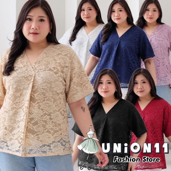Union11 - Blus Brukat Wanita Big Size Ld 120 Cm / Atasan Cewe Casual Jumbo Muat bb 90 Kg