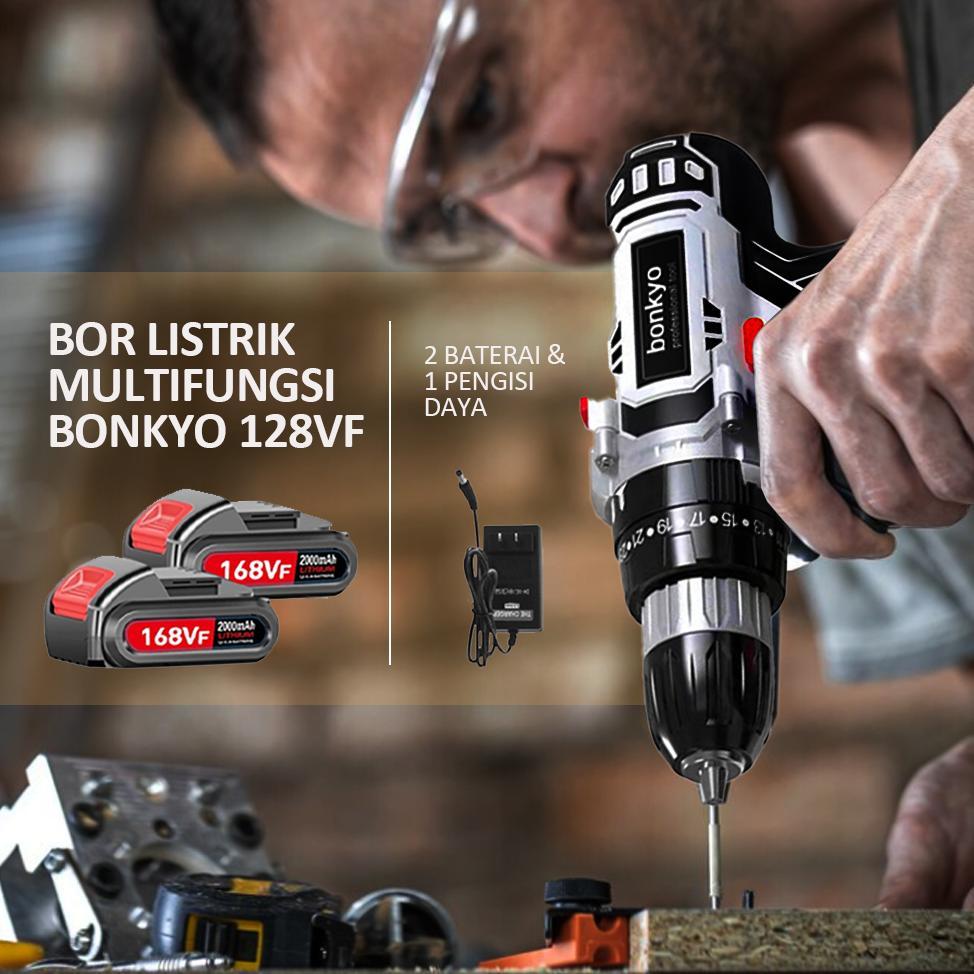 Bonkyo 168VF Mesin Bor Impact Drill / Bor baterai /Bor Listrik/Beton Besi Kayu Full  Set Pilihan Bor