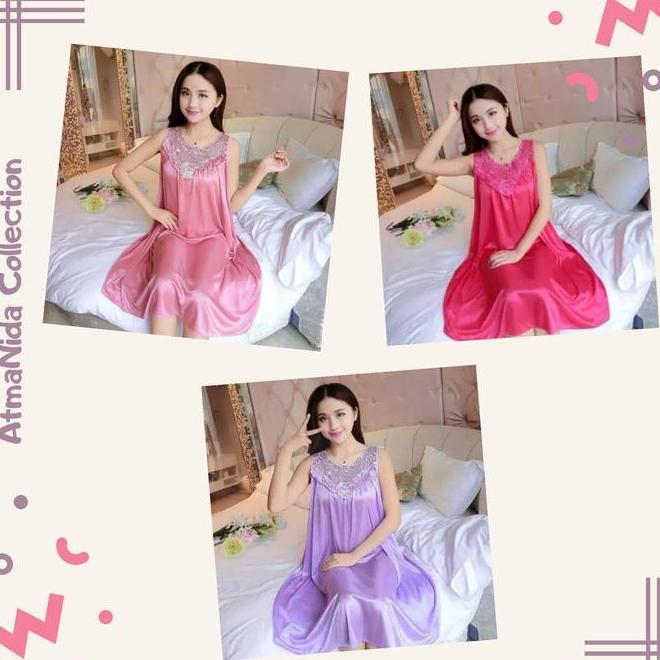 Baju Tidur Wanita Daster Satin Happy Transparan Seksi Sexy