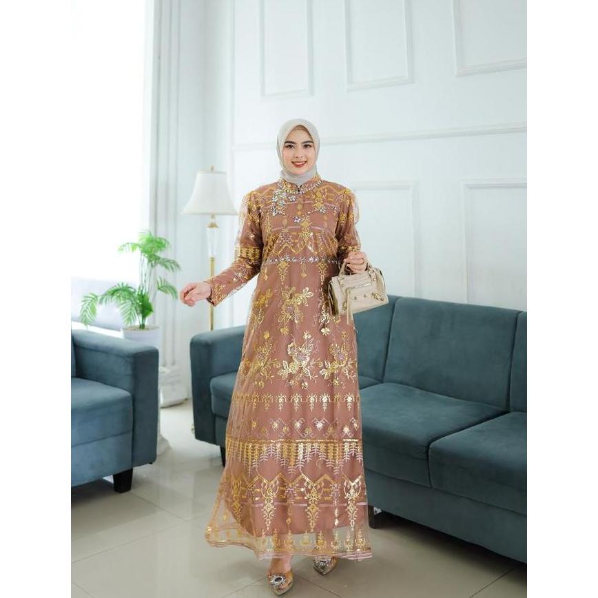 Raisha-Shanum Gaun/Dress Brokat Kondangan 2024 Full Tile Brokat Kaca Spingle + Payet Gamis Pesta Mew