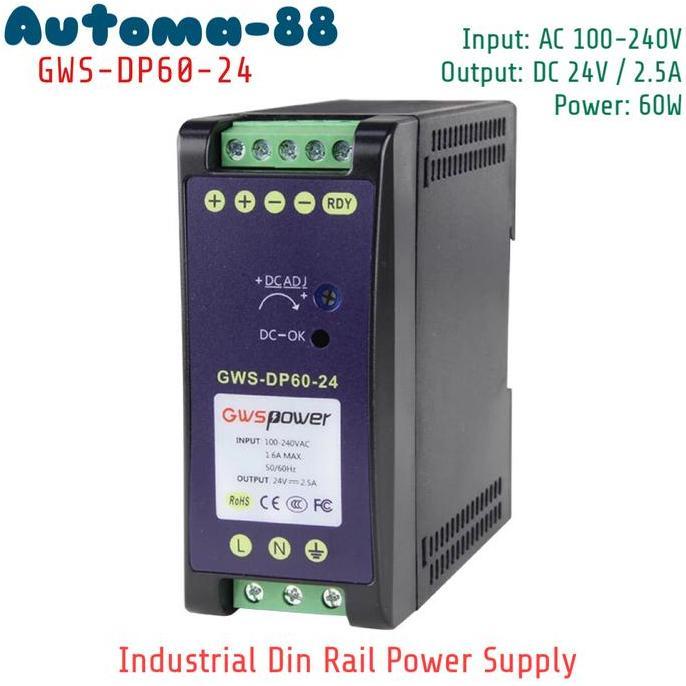 Miliki Din Rail Power Supply 24Vdc 2.5A 60 Watt Industrial Grade Dc 24V 60W