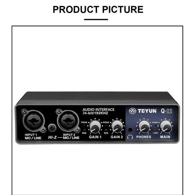 Audio Interface - Hi-Fi Sound Card Amplifier USB Live Microphone Recording 24bit 192khz - Teyun Q-22