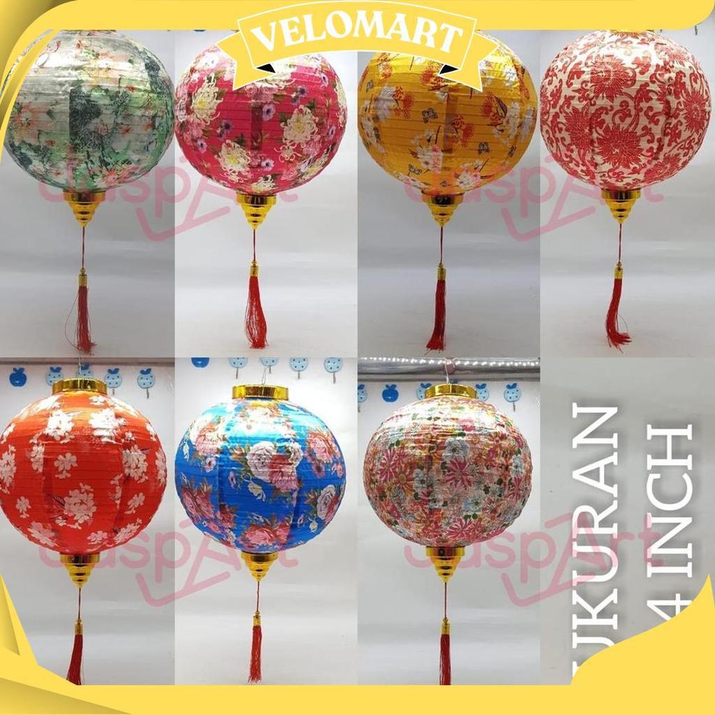 Lampion Imlek Lampion Bulat Motif Bunga Bahan Satin Premium Dekorasi Imlek Sangjit Best Seller