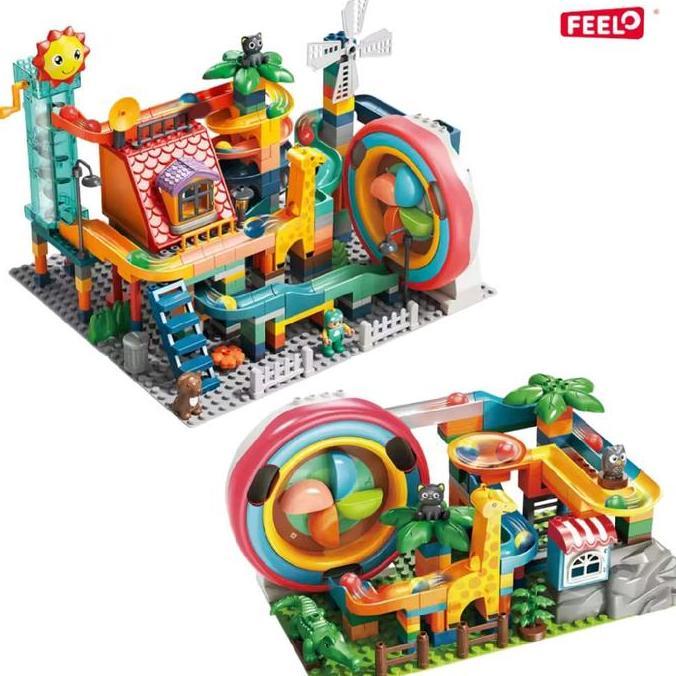 Feelo Electric Ball Run Building Blocks Mainan Balik Susun Anak Feelo Slide