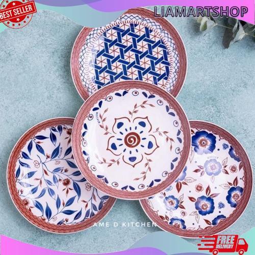 Viral Piring Bijian Keramik Lauk 8" Motif Rotan Coklat