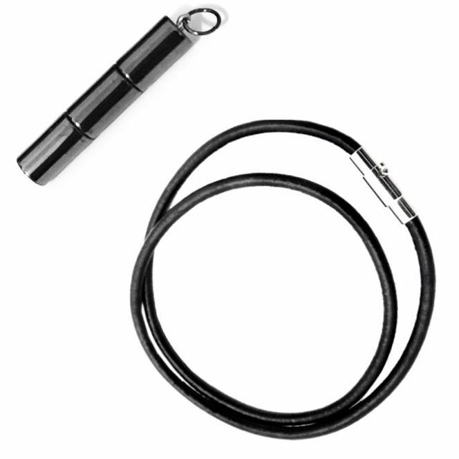 Kalung Kulit Asli Tali Hitam Bandul Liontin Kesehatan Batu Black Ion Healing Necklace Leather Pengai