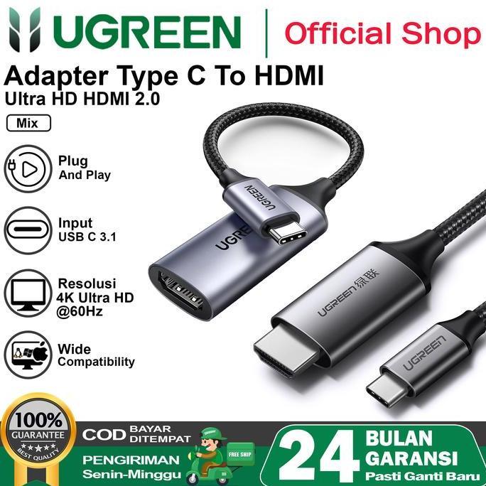 FWAS_KEDU - UGREEN KABEL USB TYPE C KE HDMI TV PROYEKTOR 4K ADAPTER LAPTOP