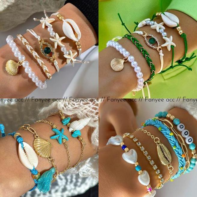 Fanyee Gelang Set Beranyam Gaya Bohemia Dengan Kerang Laut Dan Bintang Laut Q1295