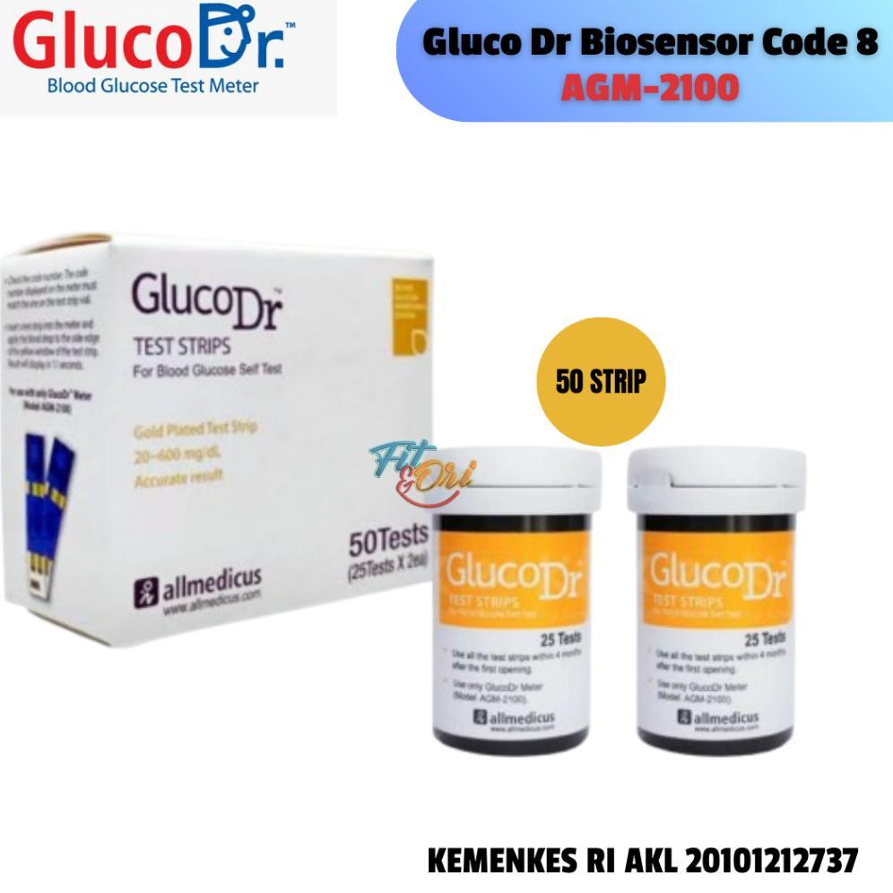 GLUCO Dr code 8 Strip Gula Darah gluco dr  Glucose Gluco Dr Biosensor isi 50 test strip AGM-2100