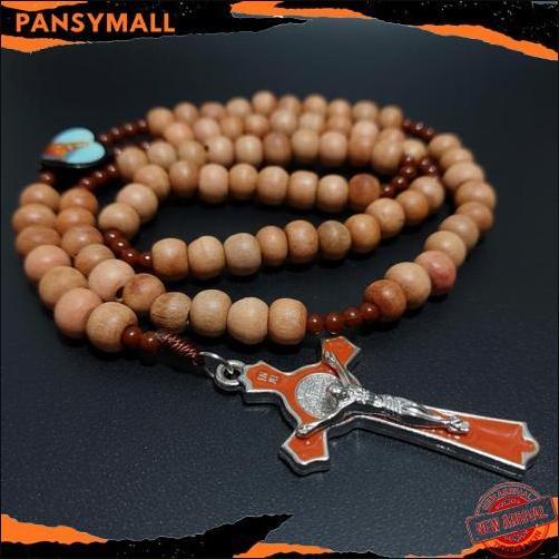 Promo Kalung Rosario Cendana 77 Bapa Kami Kayu 8Mm Katolik Aksesoris Souvenir Salib Pria Wanita Tali
