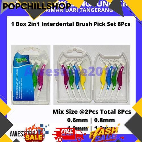High Quality 1 Box Mix 4 Size Interdental Brush 2In1 Sikat Gigi Ortho Behel Kawat