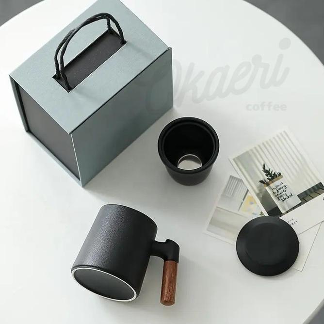 Ceramic Zen Tea Coffee Infuser Mug 400Ml Lid Gelas Mug Teh Kopi Keramik Saringan Tutup 400Ml