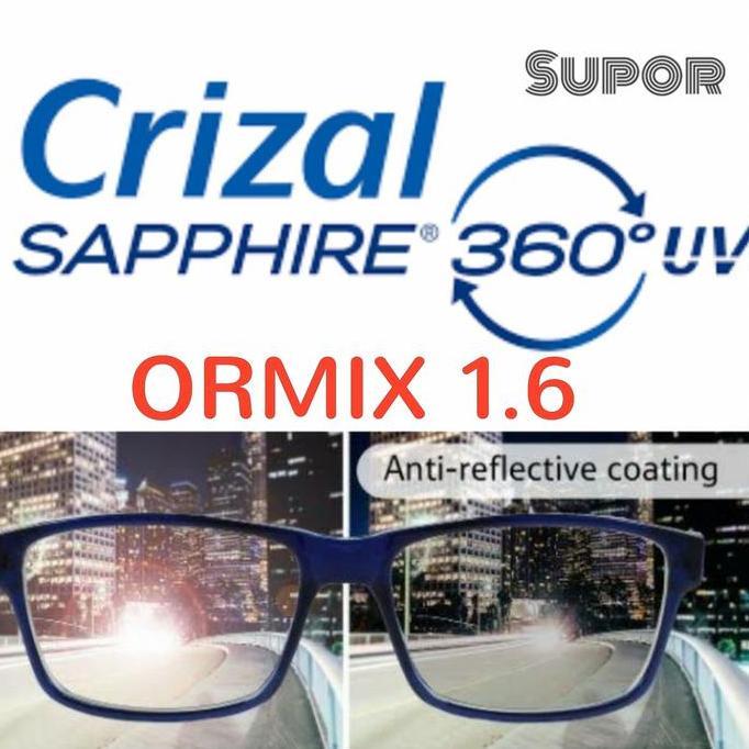 Lensa Essilor ORMIX 1.6 Anti radiasi Blue UV Capture Crizal Sapphire