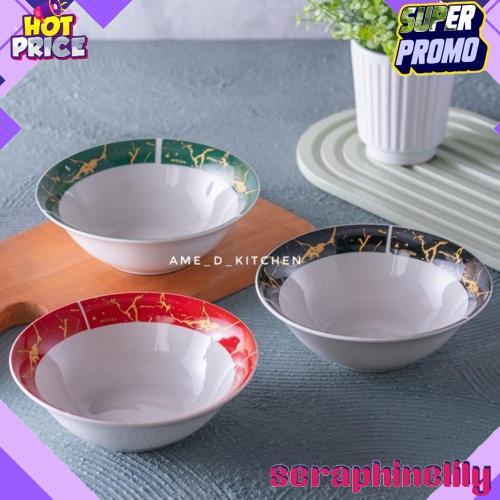 Promo Mangkok Bijian Keramik 7" Motif Marble Emas