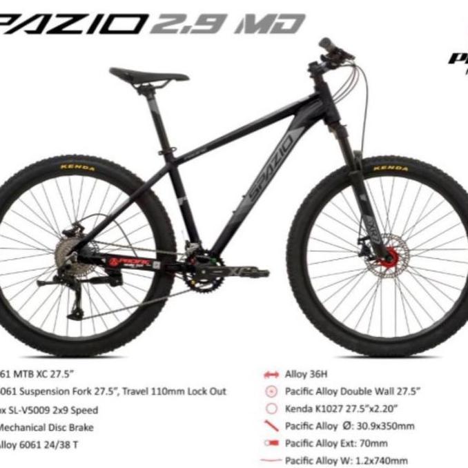 Sepeda Gunung Mtb 27.5 Inch Pacific Spazio 2.9 Md 9 Speed Disc Brake Alloy Murah