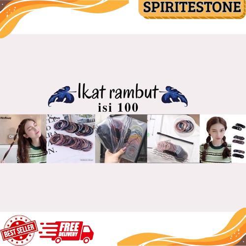 Gratis Ongkir V011 Set 100Pcs + Pouch Ikat Rambut Cewe Korea Warna Warni Lucu Simple