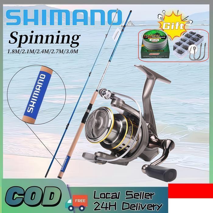 Caldari Reel Rod Joran Pancing 1 Set Fishing Rod Spinning Reel Fishing Reel Joran Udang Full Set 1.8