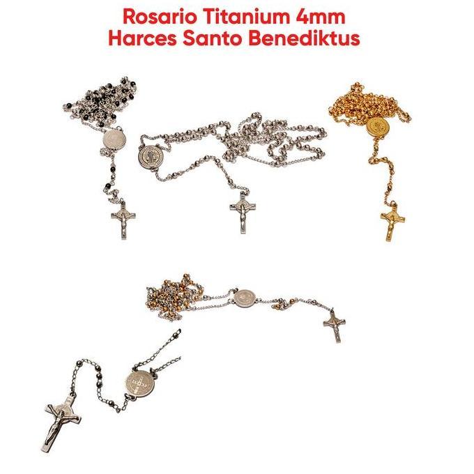 ] Rosario Titanium 4mm / Harces Santo Benediktus Kalung Titanium Rosario Kalung Salib Katolik Hadiah