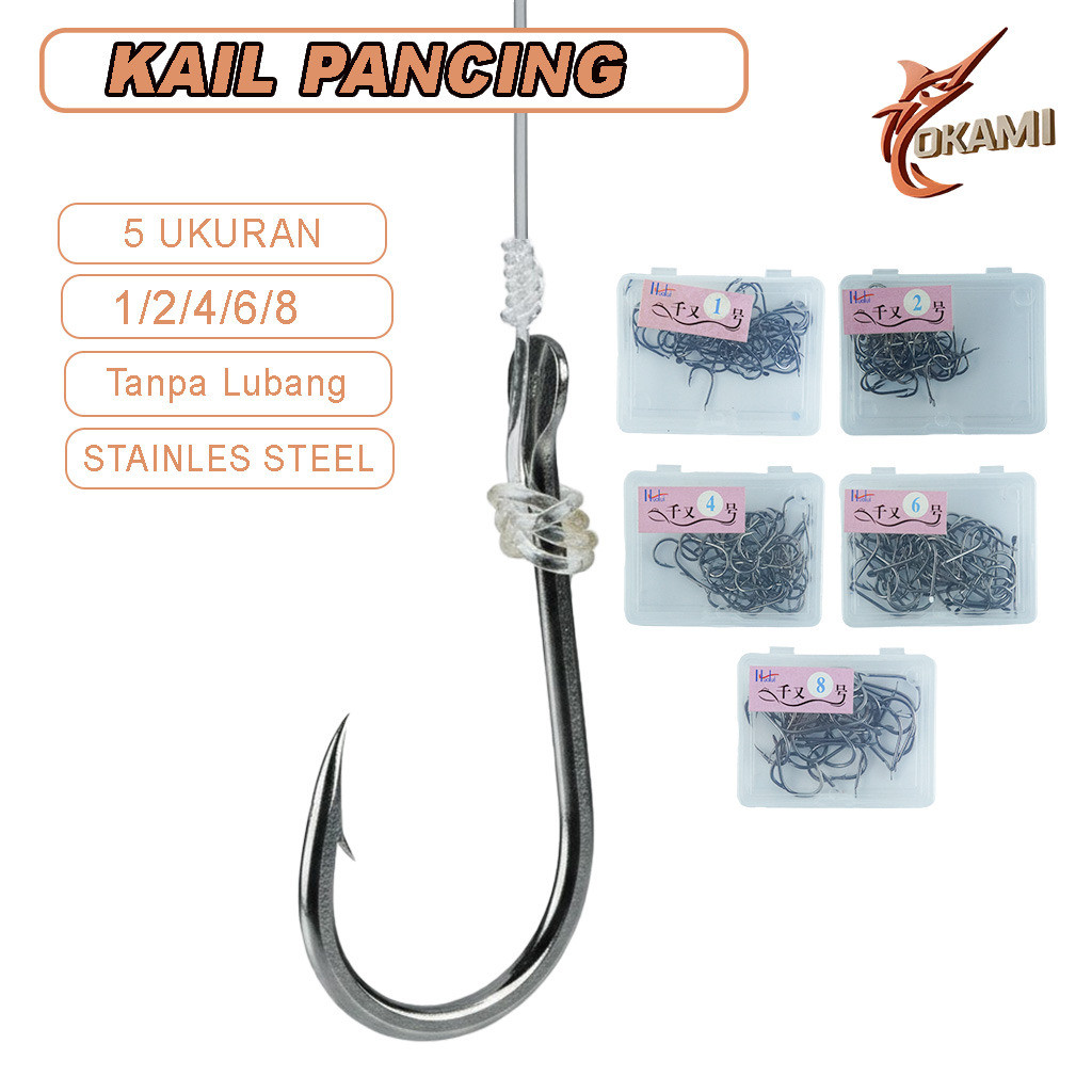 Set Kail 5 Ukuran Mata Kail Pancing High Carbon Stell Kail Mancing Tajam (Tanpa Lubang) YG5202