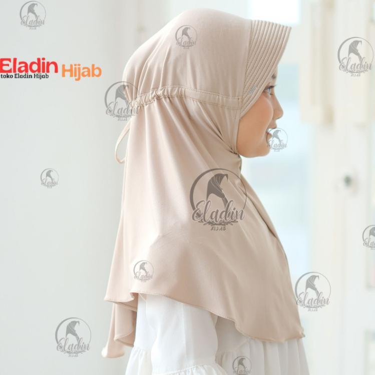 Kerudung Serut Anak Remaja Usia 7-13 Th Jersey Premium / Hijab Anak Sd Hitam / Bergo Serut Jokowi  /