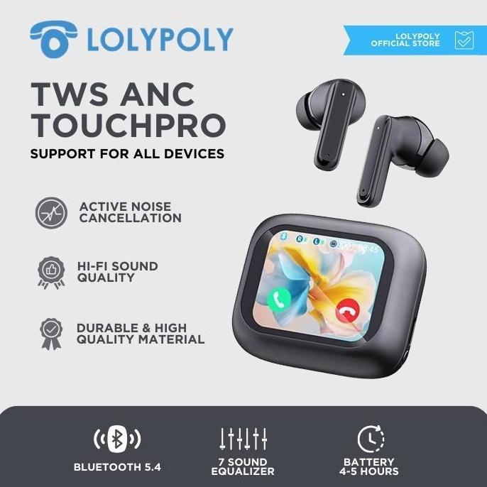 LOLYPOLY Earphone Wireless Touchpro With LED Active Noise Cancelling