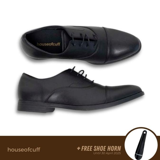 Sepatu Kulit Pria Formal Pantofel Oxford Quarter Cap Toe Hitam